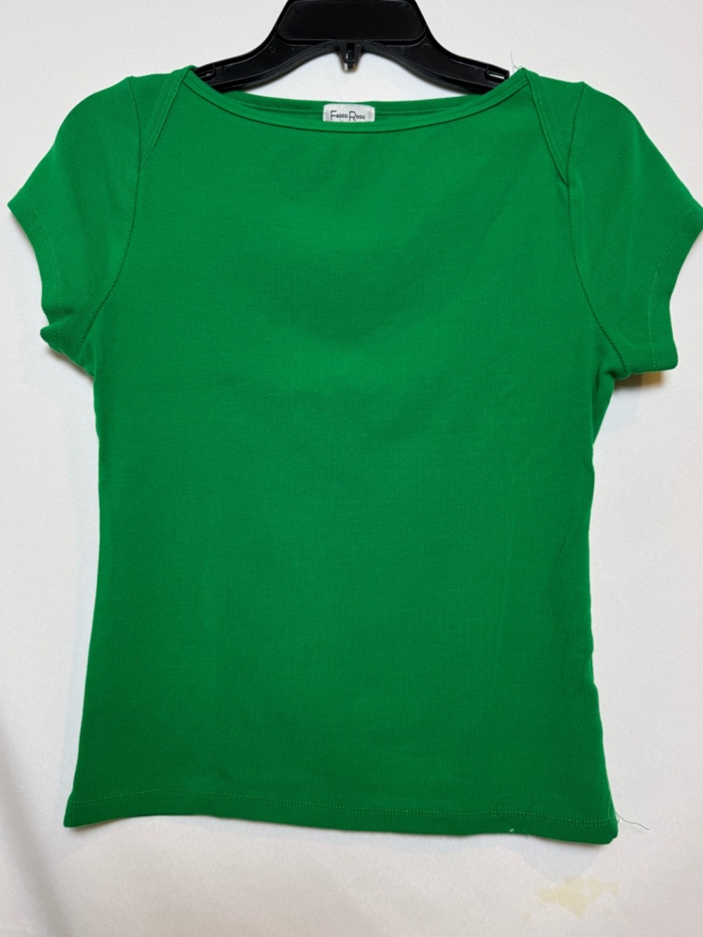 Women's Ribbed Green Boat Neck T-Shirt
